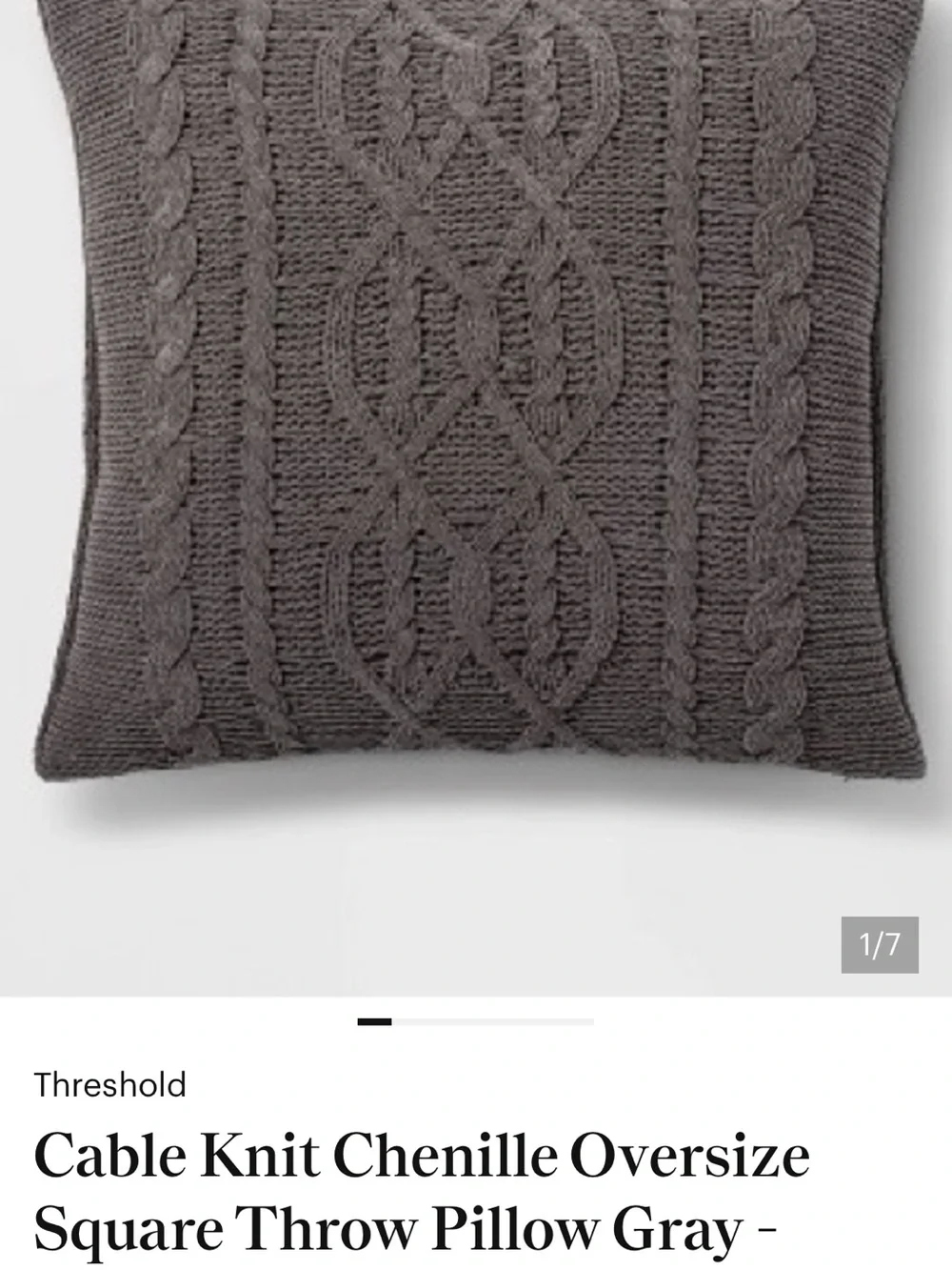 Cable Knit Chenille Oversize Square Throw Pillow Gray - Threshold™: 24x24